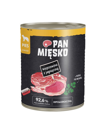 PAN MIĘSKO Mokré krmivo pre psov s bravčovým a jahňacím mäsom 800 g