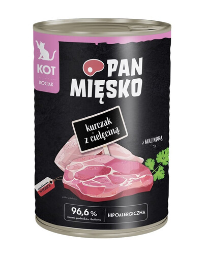 PAN MIĘSKO Mokré krmivo s kuracím a teľacím mäsom pre mačiatka 400 g