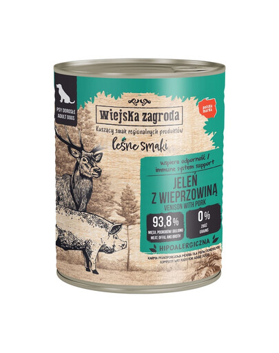 WIEJSKA ZAGRODA Lesné chute Jelen s bravčovým mäsom mokrá strava pre psov 800 g