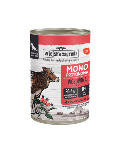 WIEJSKA ZAGRODA Monoproteínové hovädzie mokré krmivo pre psov 400 g