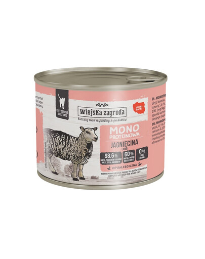 WIEJSKA ZAGRODA Monoproteínové mokré krmivo pre mačky s jahňacím mäsom 200 g