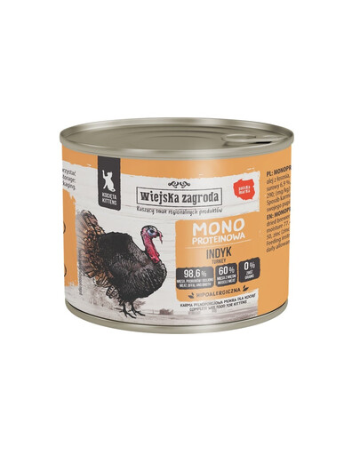 WIEJSKA ZAGRODA Monoproteínové mokré krmivo pre mačiatka s morčacím mäsom 200 g