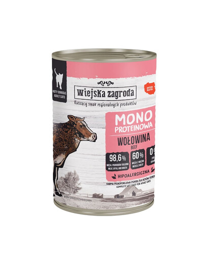 WIEJSKA ZAGRODA Monoproteínové hovädzie mokré krmivo pre mačky 400 g