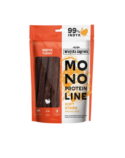 WIEJSKA ZAGRODA Monoproteínové mäkké prúžky pre psov s morčacím mäsom 100 g