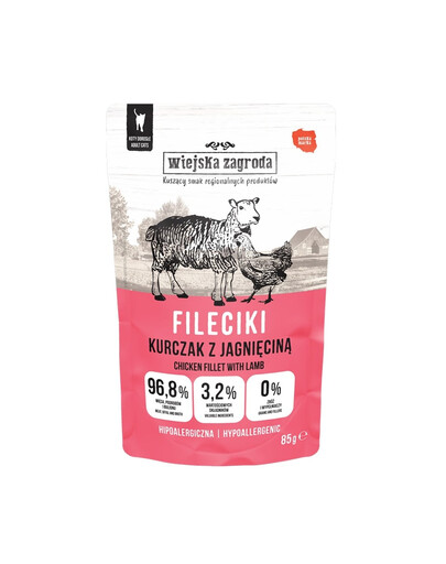 WIEJSKA ZAGRODA Mokré krmivo pre mačky s kuracím a jahňacím filetom 85 g