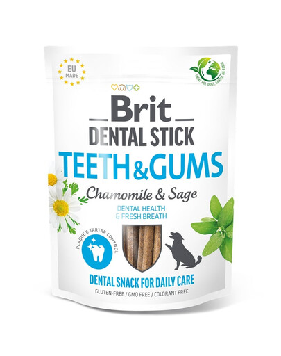 BRIT Dental Stick Teeth and Gums rumanček a šalvia 251 g dentálny pamlsek pre psov podporujúci zdravie zubov a ďasien
