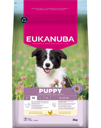 EUKANUBA Puppy Medium Breeds Chicken 3 kg sucha karma dla szczeniąt ras średnich bogata w świeżego kurczaka