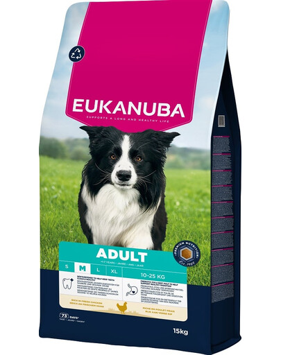 EUKANUBA Adult Medium Breeds Chicken 15 kg Suché krmivo pre psov stredných plemien bohaté na čerstvé kurča