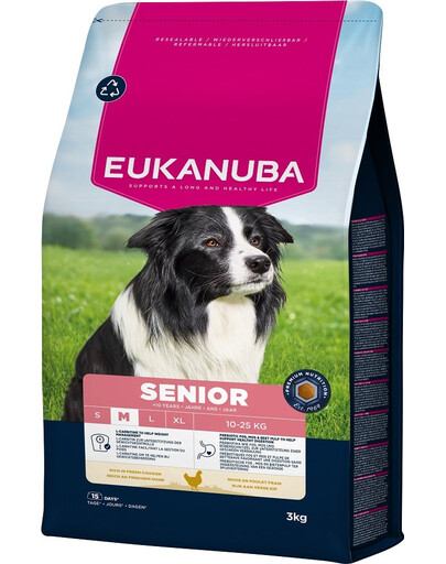 EUKANUBA Senior Medium Breeds Chicken 3 kg Krmivo pre starších psov stredných plemien bohaté na čerstvé kurča