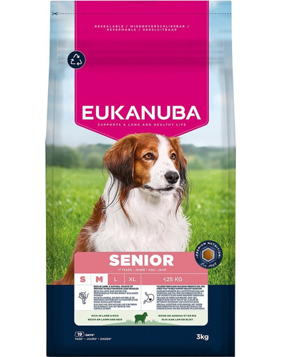 EUKANUBA Senior Small Medium Breeds Lamb Rice 3 kg suché krmivo pre starších psov malých a stredných plemien bohatá na jahňacinu a ryžu