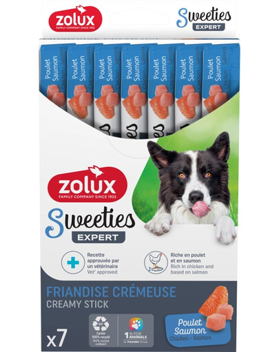 ZOLUX SWEETIES krémová psia maškrta s lososom a kuracím mäsom 7x14g