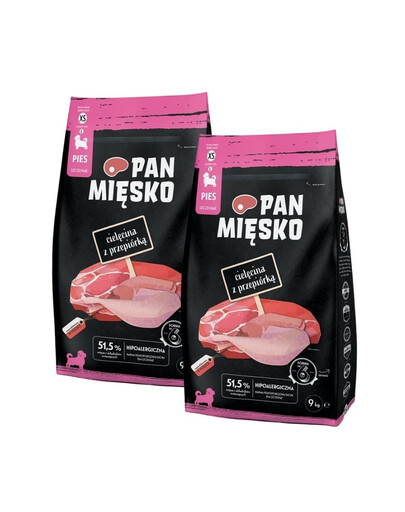 PAN MIĘSKO Teľacina s prepelicou pre šteniatka chrumky XS 2x9 kg
