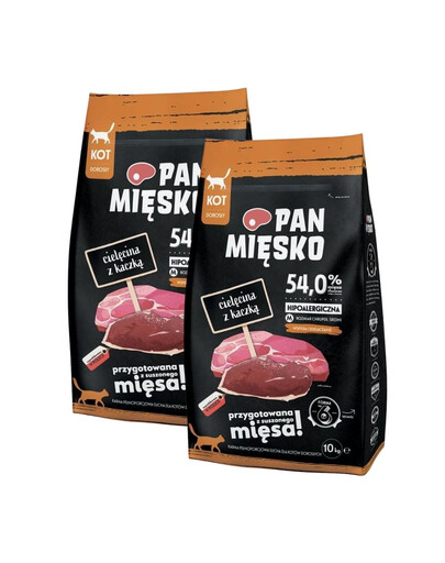PAN MIĘSKO Teľacie s kačacím mäsom pre mačky čipsy M 2x10 kg