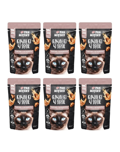 PAN MIĘSKO kúsky v omáčke kuracie s prepelicou mokré krmivo pre mačky 6x85 g