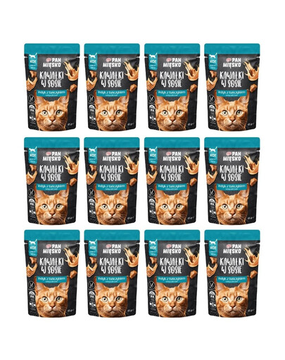 PAN MIĘSKO Kúsky v omáčke Morčacie s tuniakom mokrá strava pre mačky 12x85 g