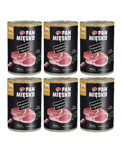 PAN MIĘSKO Mokré krmivo pre psov s bravčovým a jahňacím mäsom 6x400 g