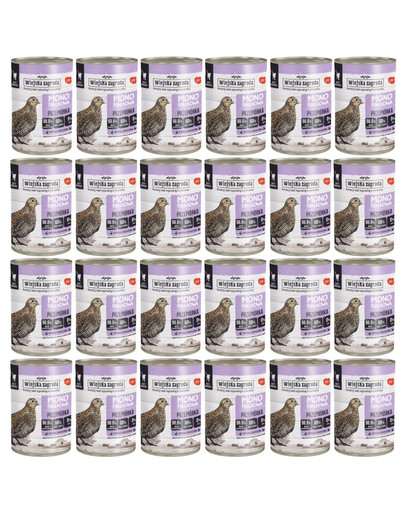 WIEJSKA ZAGRODA Monoproteínové mokré krmivo pre mačky s prepelicou 24x400 g