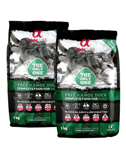ALPHA SPIRIT Free range duck kompletné krmivo pre psov s kačicou z voľného chovu 2x3 kg