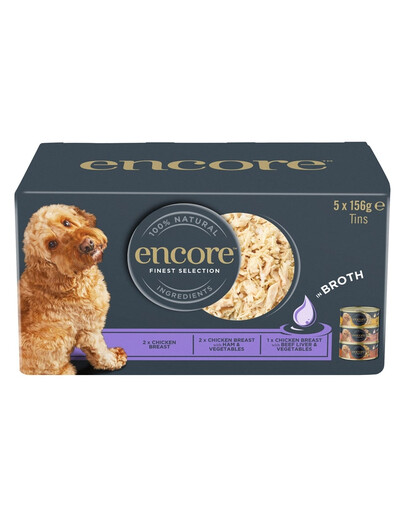 ENCORE Dog Finest Selection in Broth Multipak 5x156 g mix chutí s kuracím mäsom vo vývare