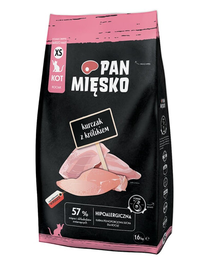 PAN MIĘSKO Kurča s králikom pre mačiatka chrumkavé XS 1,6 kg