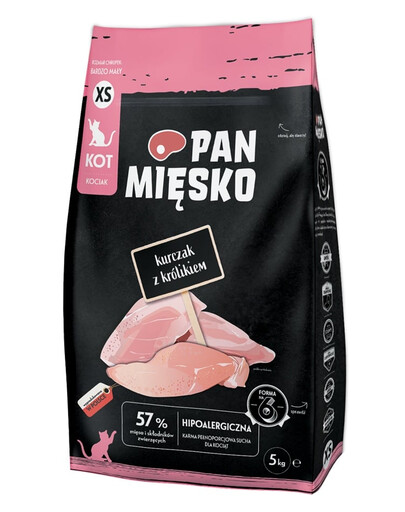 PAN MIĘSKO Kurča s králikom pre mačiatka chrumkavé XS 5 kg