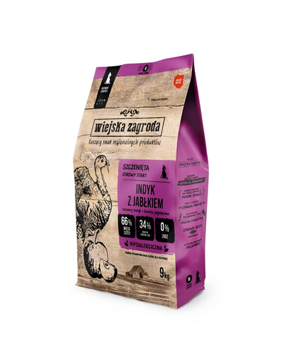 WIEJSKA ZAGRODA Krmivo pre šteniatka s morčacím mäsom a jablkami, chrumkavé M 9 kg