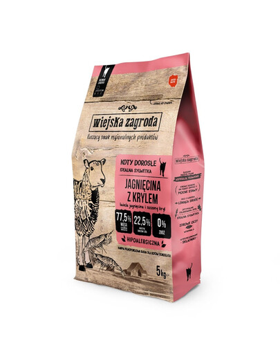 WIEJSKA ZAGRODA Jahňacie s krilom pre dospelé mačky 5 kg