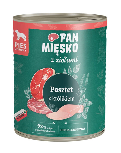 PAN MIĘSKO s bylinkami Paštéta s králikom pre psov 800 g