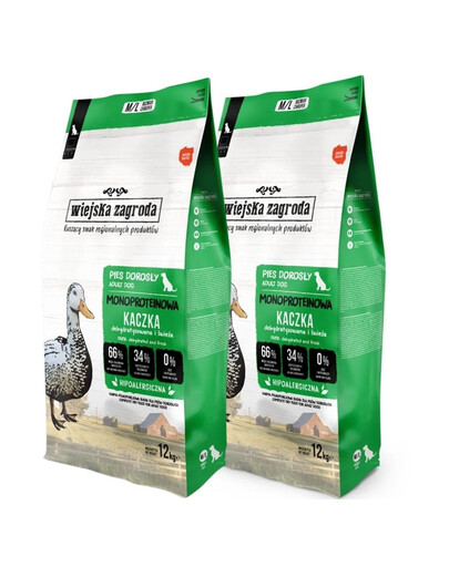 WIEJSKA ZAGRODA Monobielková Kačica pre psov chrumky M/L 2x12 kg