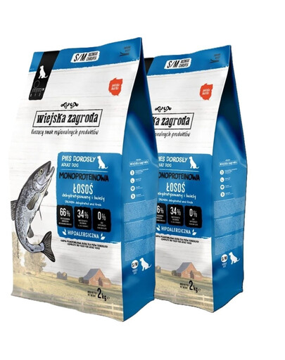 WIEJSKA ZAGRODA Monobielková Losos pre psov chrumkavé S/M 2x2 kg