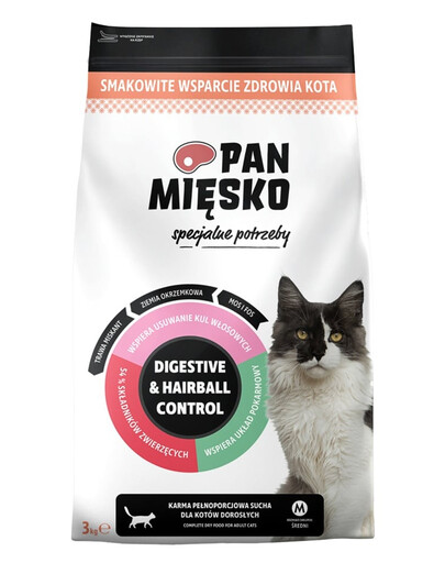 PAN MIĘSKO Digestive & Hairball Control pre mačky 3 kg