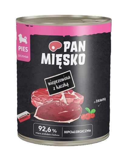 PAN MIĘSKO Mokré krmivo pre šteniatka s bravčovým mäsom a kačacím mäsom 800 g