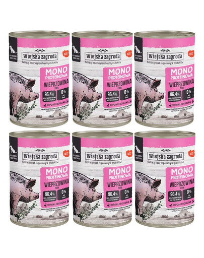 WIEJSKA ZAGRODA Mokré krmivo pre psov s bravčovým monoproteínom 6x400 g