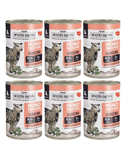 WIEJSKA ZAGRODA Mokré krmivo s jahňacím monoproteínom pre šteniatka 6x400 g
