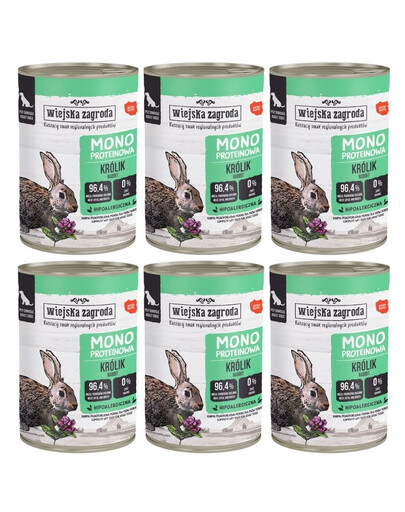 WIEJSKA ZAGRODA Mokré krmivo pre psov Monoprotein Rabbit 6x400 g