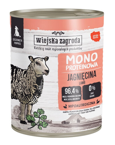 WIEJSKA ZAGRODA Monoproteínové mokré krmivo s jahňacím mäsom pre šteniatka 800 g