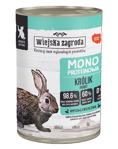 WIEJSKA ZAGRODA Monoproteínové mokré krmivo pre mačiatka s príchuťou králika 400 g