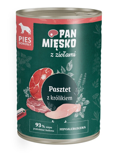 PAN MIĘSKO s bylinkami Králičia paštéta pre psov 400 g