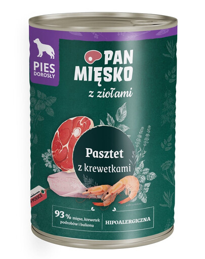 PAN MIĘSKO s bylinkami Paštéta s krevetami pre psov 400 g