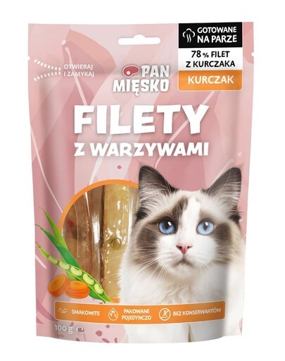 PAN MIĘSKO Kuracie filety so zeleninovou pochúťkou pre mačky 100 g