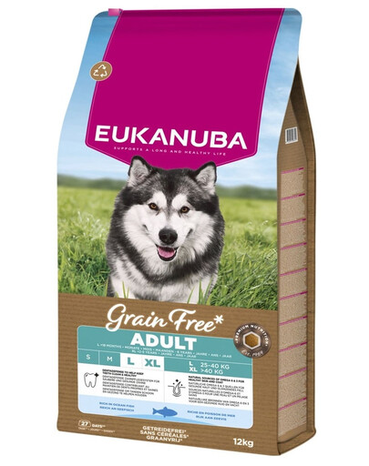 EUKANUBA Grain Free Adult Large Ocean Fish 12 kg Krmivo pre dospelých psov veľkých plemien s rybou