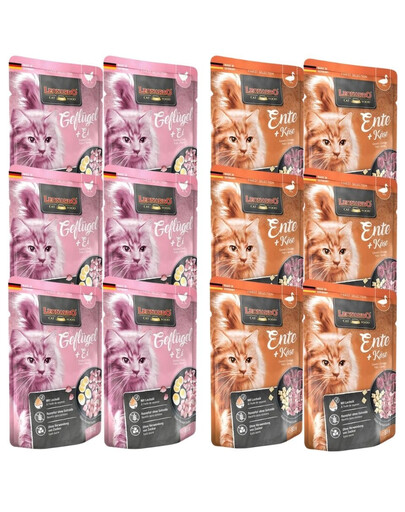 LEONARDO Finest Selection bezobilninové krmivo pre mačky Hydina a vajcia 6×85 g + Kačica so syrom 6×85 g