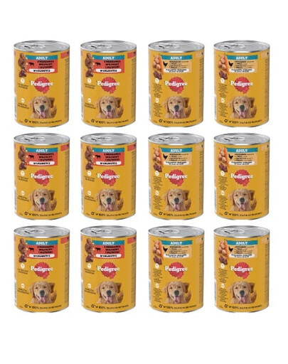 PEDIGREE Adult Mix chutí 12x400g kuracie mäso s mrkvou a hovädzie mäso s pečeňou v želé pre psov
