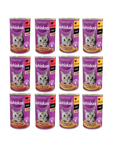 WHISKAS Adult Mix smaków 12x400 g z kurczakiem i wołowiną w sosie dla dorosłych kotów