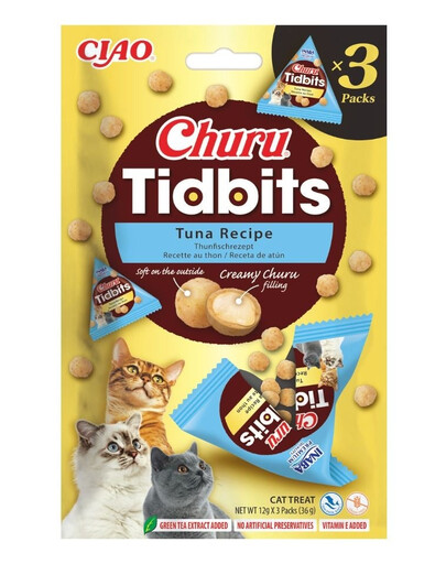 INABA Cat Churu Tidbits Tuna Recipe 3x12g mäkké a krémové maškrty s tuniakom pre mačky