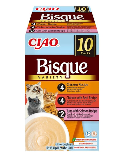 INABA Cat Ciao Bisque Variety 10x40g mix zup krem z kuracím, hovädzím a rybou pre mačky