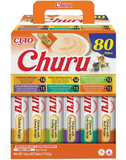 INABA Cat Churu Chicken Recipe 80x14g mix krémových pochúťok s kuracím mäsom pre mačky