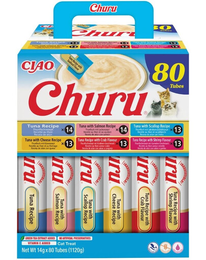 INABA Cat Churu Tuna Recipe 80x14g mix krémových pochúťok s tuniakom pre mačky