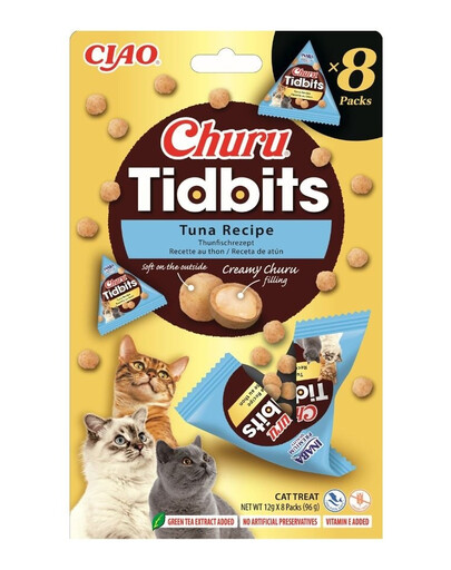 INABA Cat Churu Tidbits Tuna Recipe 8x12g mäkké a krémové maškrty s tuniakom pre mačky