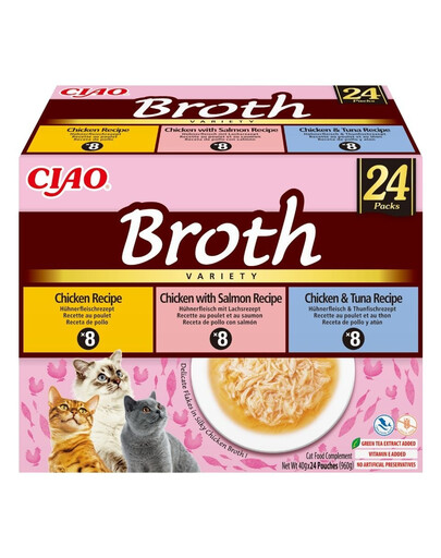 INABA Cat Ciao Broth Variety 24x40g mix bulionový s kuracím, lososovým a tuniakovým mäsom
